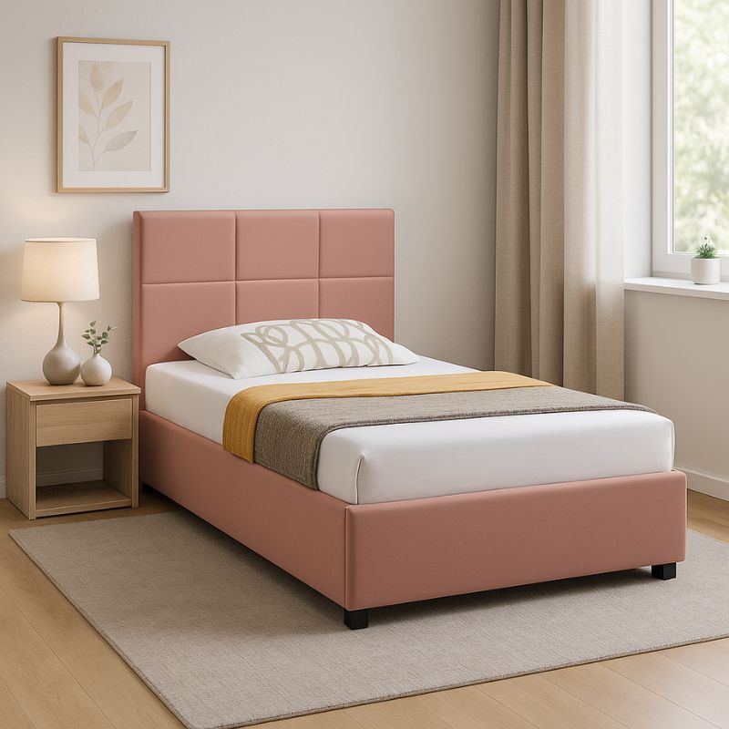 Kingston Megapap velvet bed with storage space in melon pink color 120x200cm.