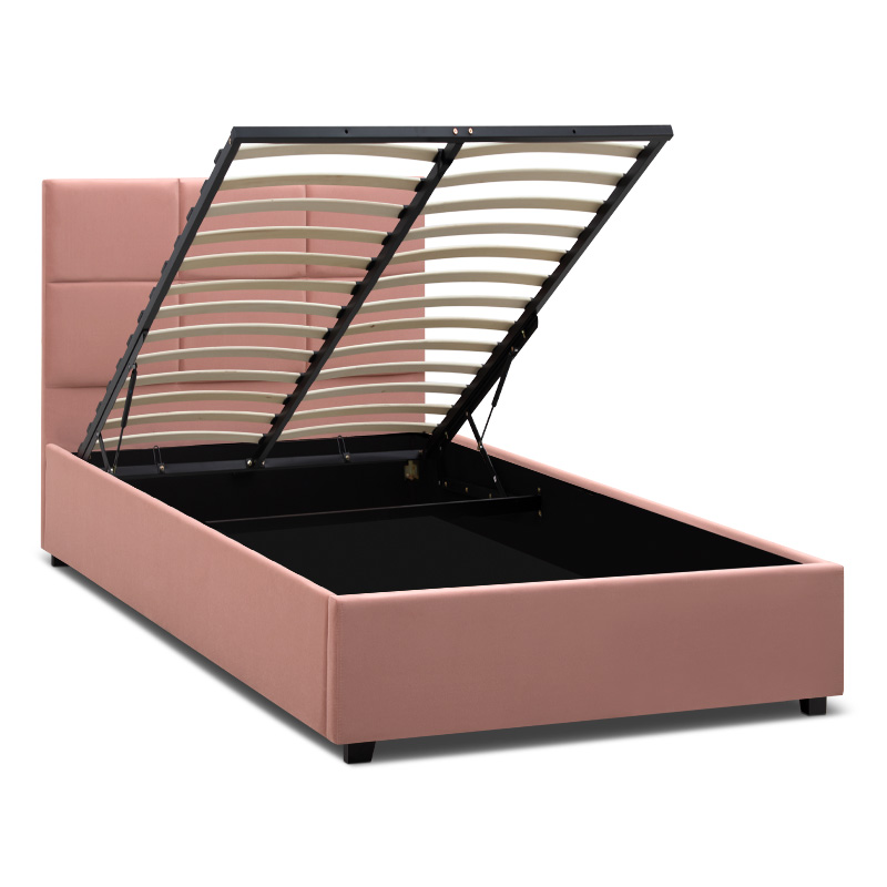 Kingston Megapap velvet bed with storage space in melon pink color 120x200cm.
