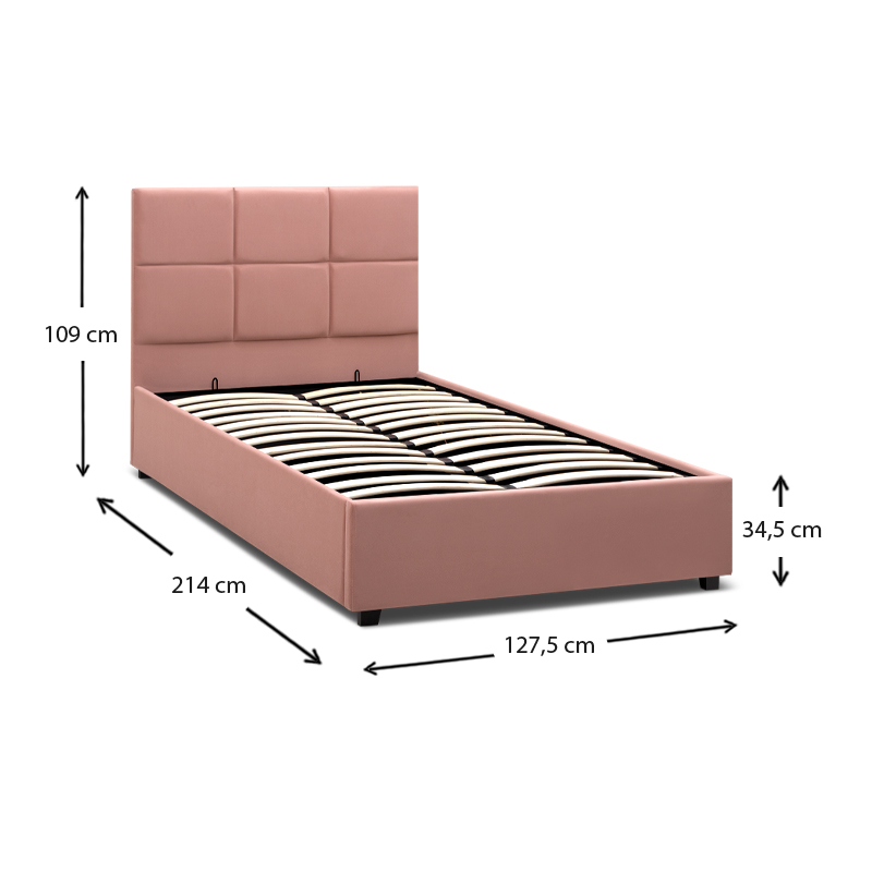 Kingston Megapap velvet bed with storage space in melon pink color 120x200cm.
