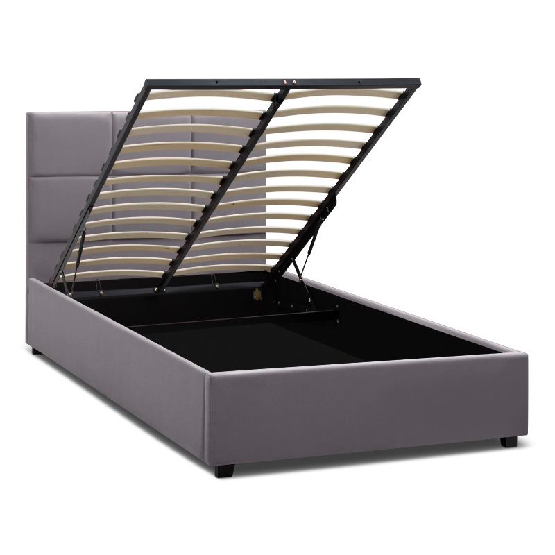Kingston Megapap velvet bed with storage space in grey color 120x200cm.