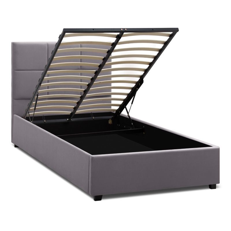 Kingston Megapap velvet bed with storage space in grey color 100x200cm.