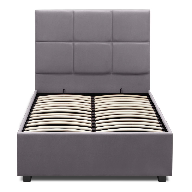 Kingston Megapap velvet bed with storage space in grey color 100x200cm.