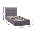 Kingston Megapap velvet bed with storage space in grey color 100x200cm.