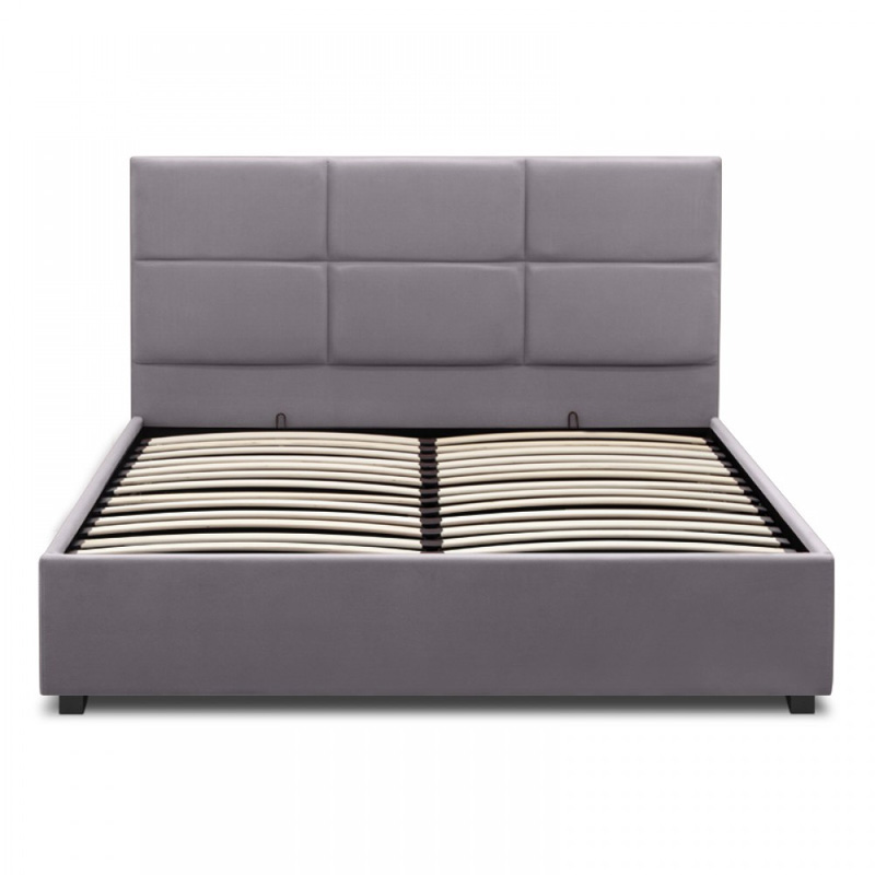 Kingston Megapap velvet bed with storage space in grey color 150x200cm.