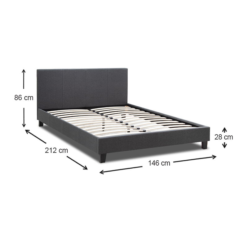 Flat Megapap fabric bed in anthracite color 140x190cm.