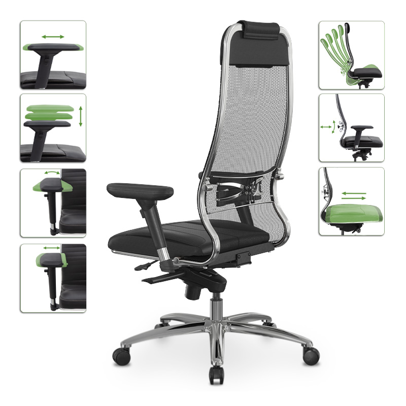 Samurai L1-2D Megapap ergonomic office chair with TS Mesh fabric and PU Leather color black 69x70x122/130cm.