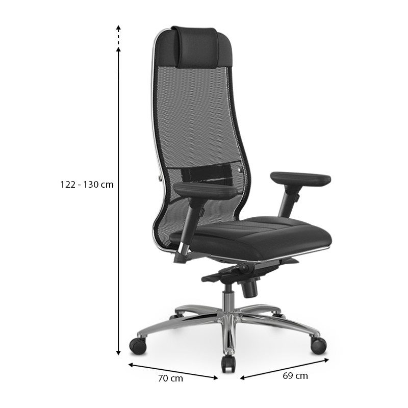 Samurai L1-2D Megapap ergonomic office chair with TS Mesh fabric and PU Leather color black 69x70x122/130cm.