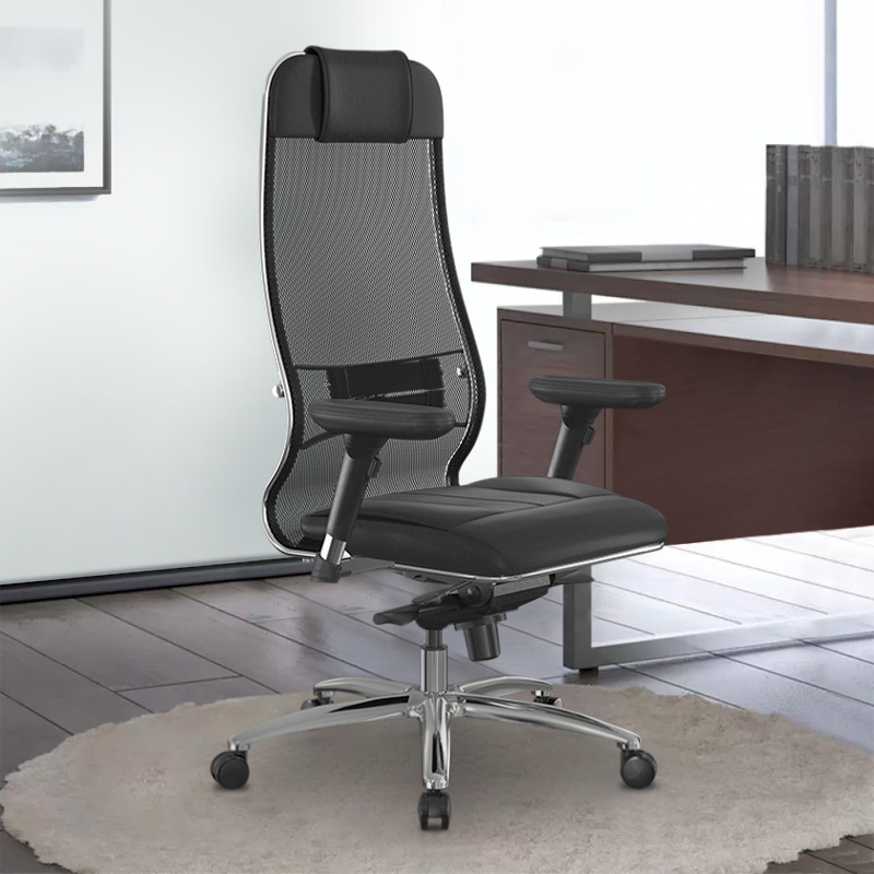 Samurai L1-2D Megapap ergonomic office chair with TS Mesh fabric and PU Leather color black 69x70x122/130cm.