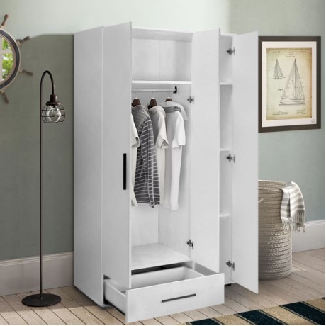 Bianco Megapap 3 doors melamine wardrobe in white color 103x52x187cm.