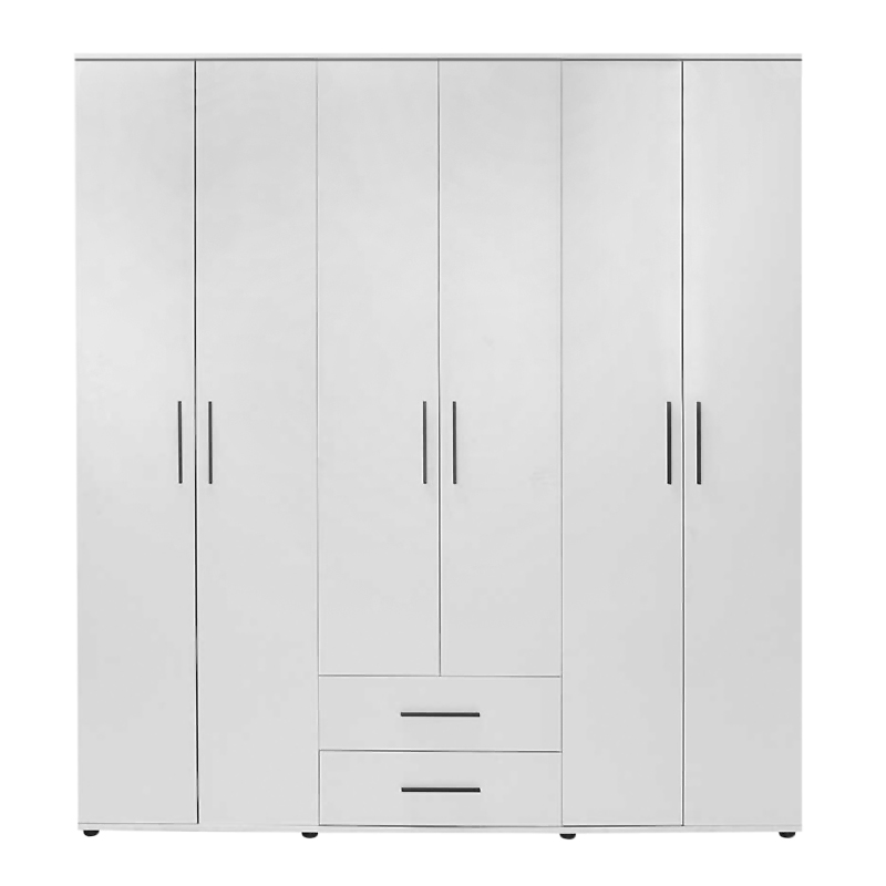 Bianco Megapap 6 doors melamine wardrobe in white color 206x52x213cm.