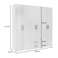 Bianco Megapap 6 doors melamine wardrobe in white color 206x52x213cm.
