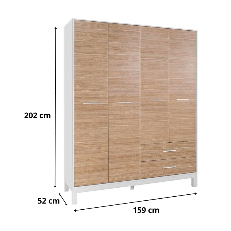 London Megapap 4 doors melamine wardrobe in oak - white color 159x52x202cm.