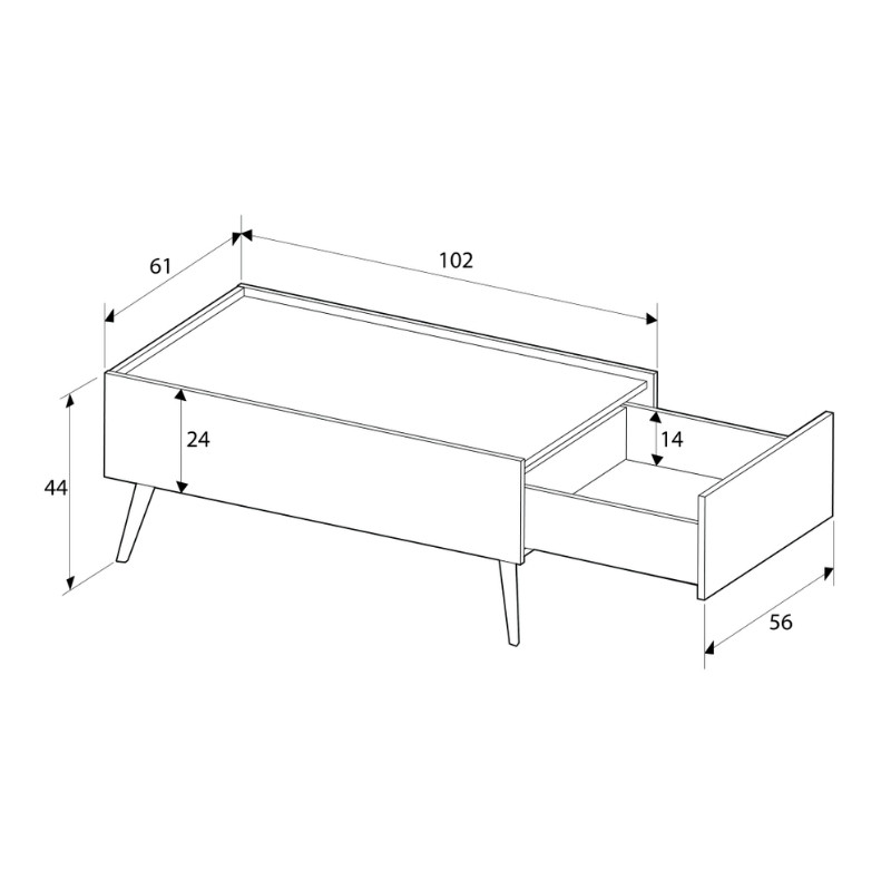 Luna Megapap melamine coffee table in oak color 102x61x44cm.