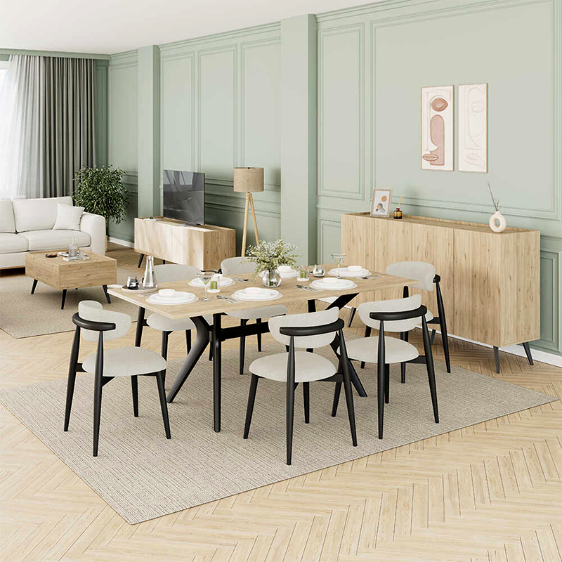 Luna Megapap melamine dining table in florida oak color 181x90x75cm.