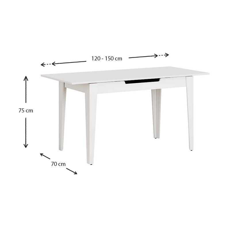 Trendline Megapap melamine extendable table in white color 120/150x70x75cm.
