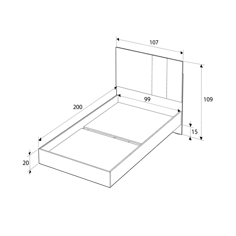 Terra Megapap melamine bed in florida oak color 100x200cm.