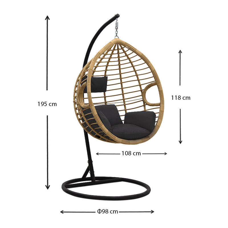 Veronica Megapap metallic wicker hanging swing in natural color 108x75x195cm.