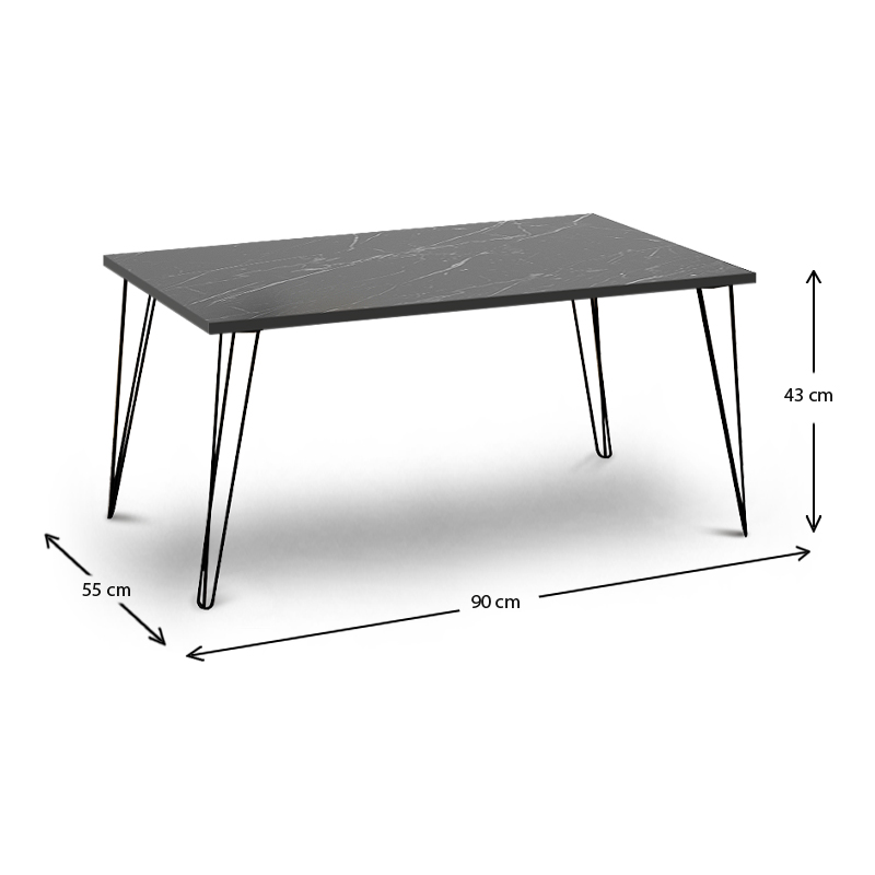Fiona Megapap metallic - melamine coffee table in black marble effect color 90x55x43cm.