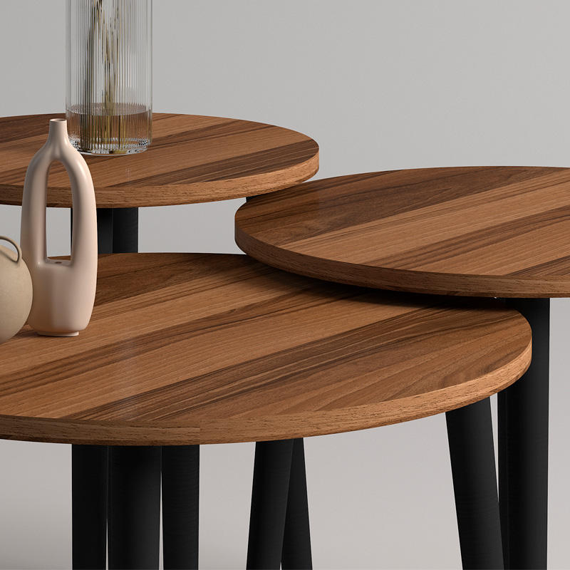 Roma Megapap melamine coffee table set of 3 in walnut color Φ60x46cm.