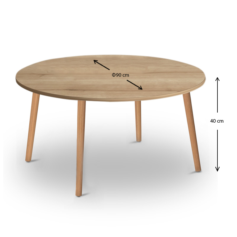 Circle Megapap melamine coffee table in oak color 90x90x40cm.