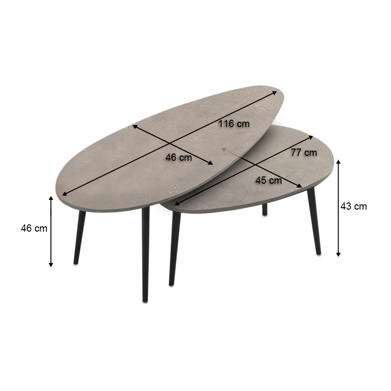 Elips Megapap melamine coffee table set of 2 in retro grey color 116x46x46cm
