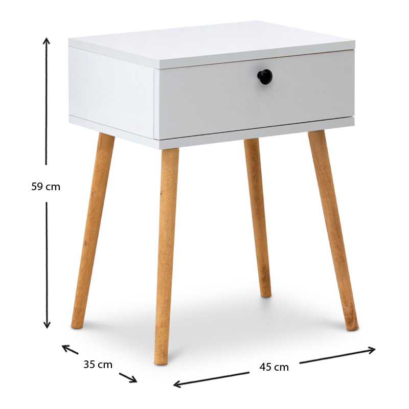 Pauline Megapap melamine bedside table in white color 45x35x61cm.