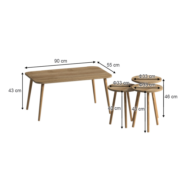 Soul Megapap melamine coffee table set of 4 in oak color 90x55x43cm.