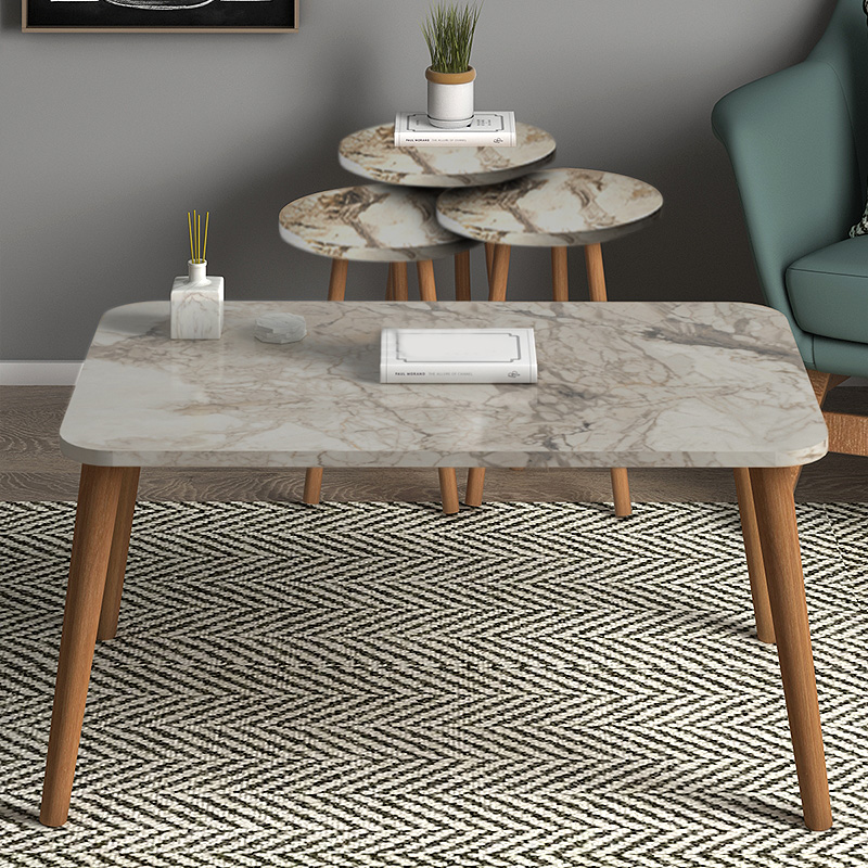 Soul Megapap melamine coffee table set of 4 in beige marble effect color 90x55x43cm.