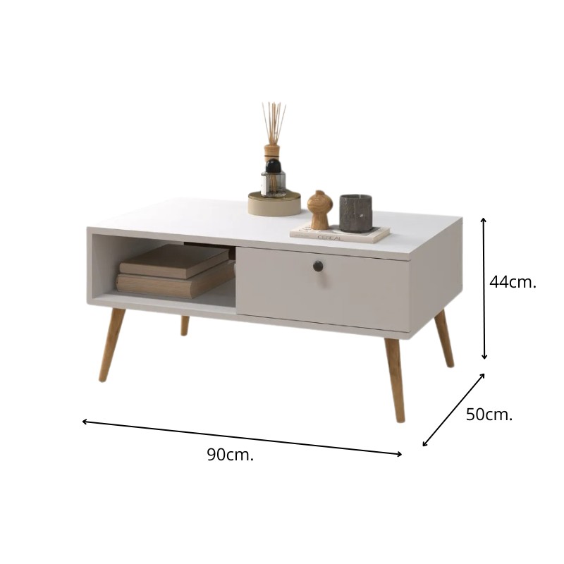 Napoli Megapap melamine coffe table in white color 90x50x44cm.
