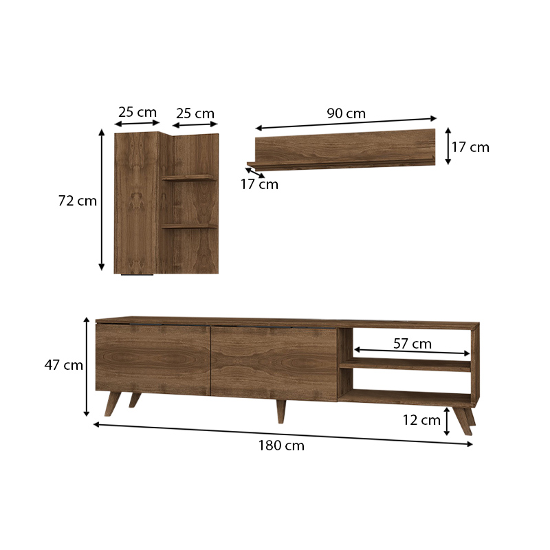 Orion Megapap melamine TV unit in walnut color 180x35x47cm.