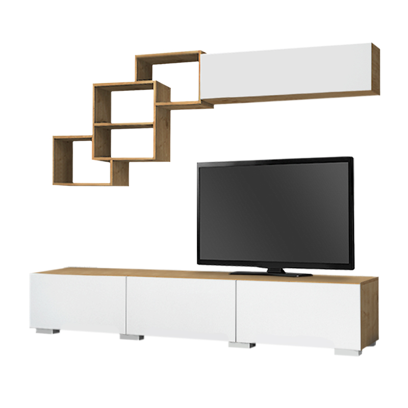 Free Megapap melamine TV unit in white - sonoma color 210x35x38cm.