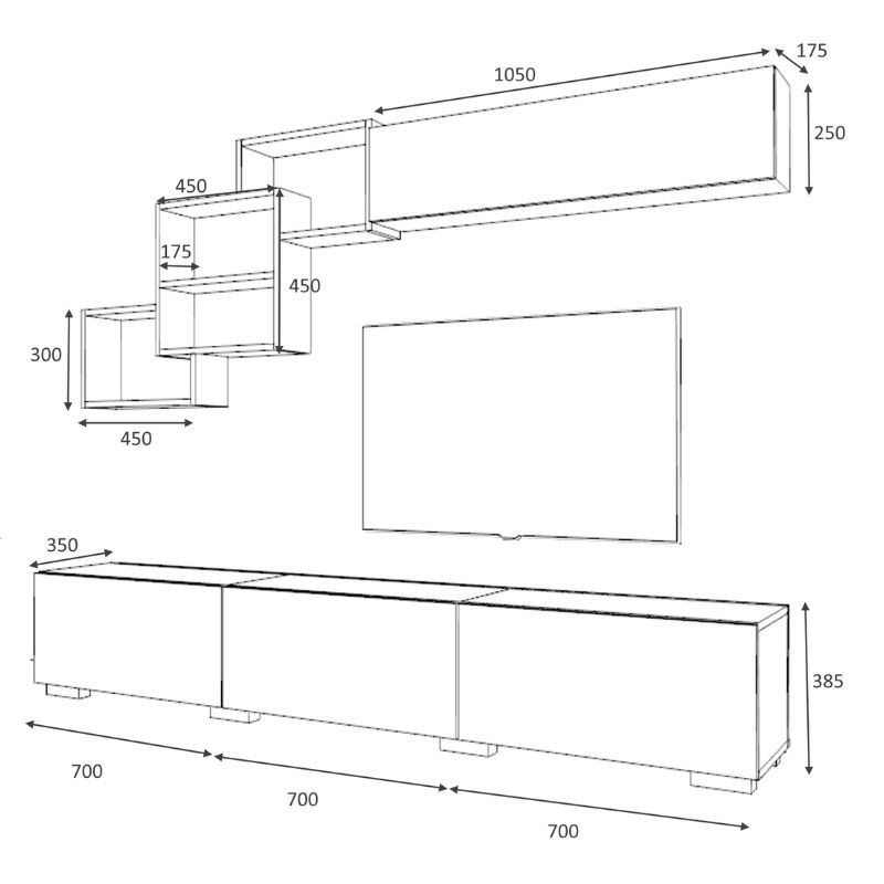 Free Megapap melamine TV unit in grey - anthracite color 210x35x38cm.