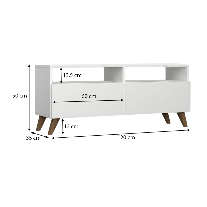 Inci Megapap melamine TV furniture in white color 120x35x50cm.