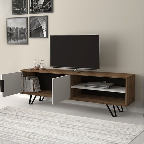 Foot Megapap melamine TV furniture in walnut - white color 160x35x49cm.