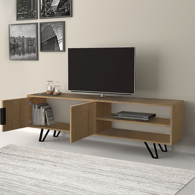 Έπιπλο τηλεόρασης Foot Megapap χρώμα φυσικό οξιάς 160x35x49εκ.