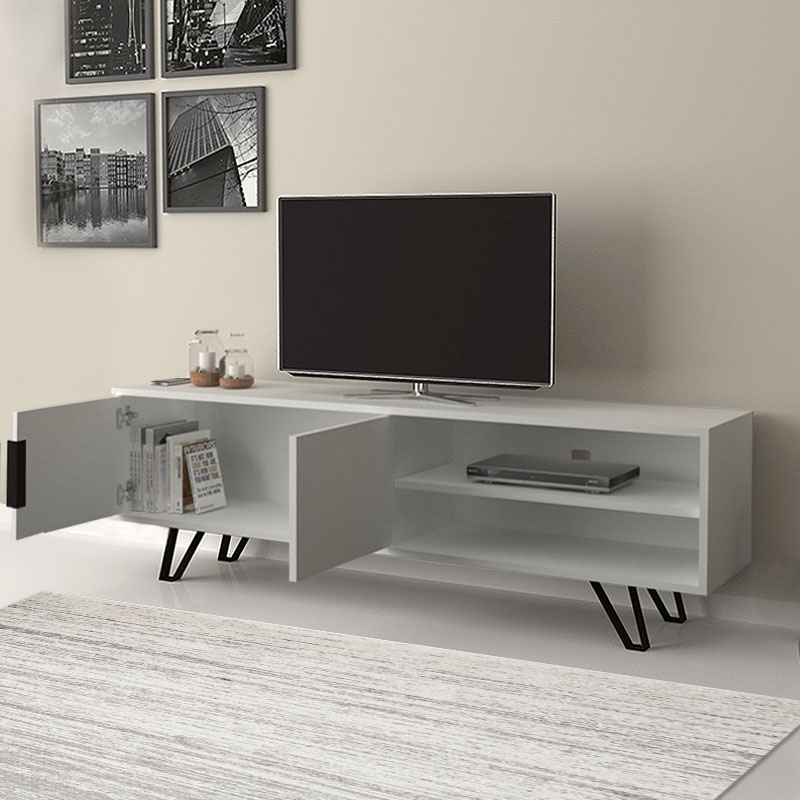 Έπιπλο τηλεόρασης Foot Megapap χρώμα λευκό 160x35x49εκ.