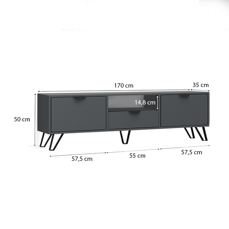 Έπιπλο τηλεόρασης Jasmine Megapap χρώμα γκρι 170x35x50εκ.