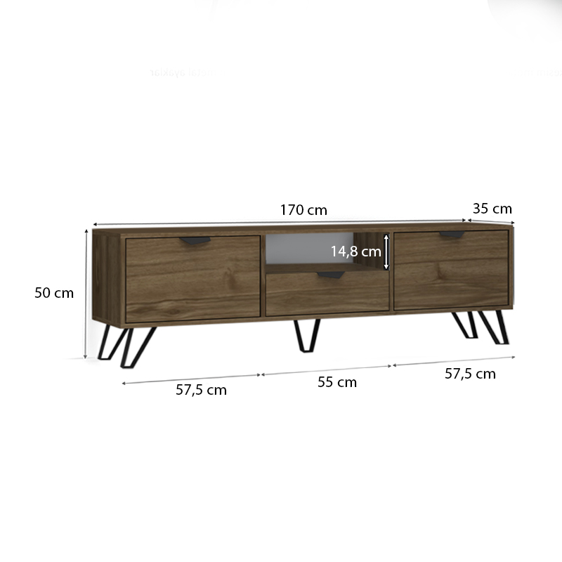Jasmine Megapap melamine TV furniture in walnut color 170x35x50cm.