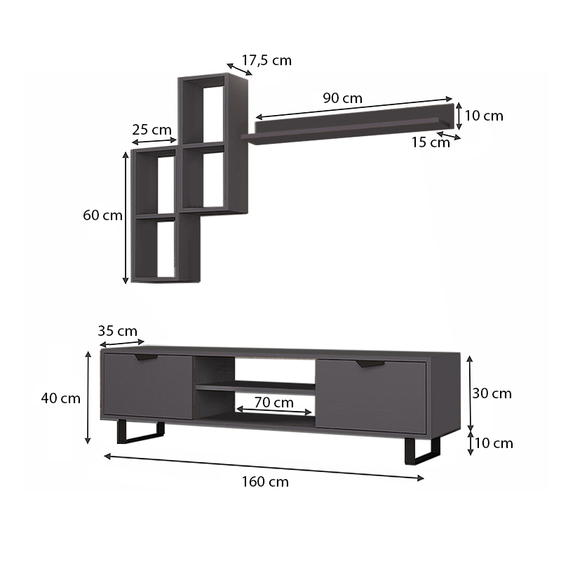Lonsa Megapap melamine TV unit in grey color 160x35x40cm.