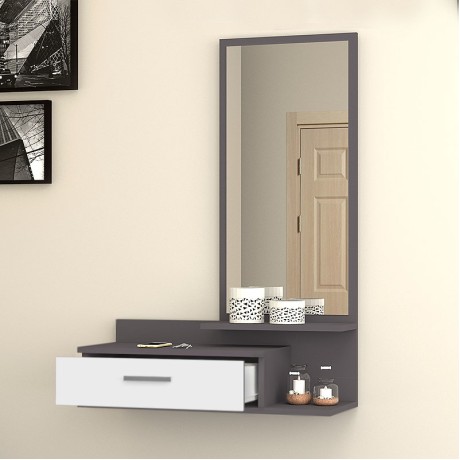 Joy Megapap melamine entrance furniture - dressing table with mirror in grey - white color 80x35x116cm.