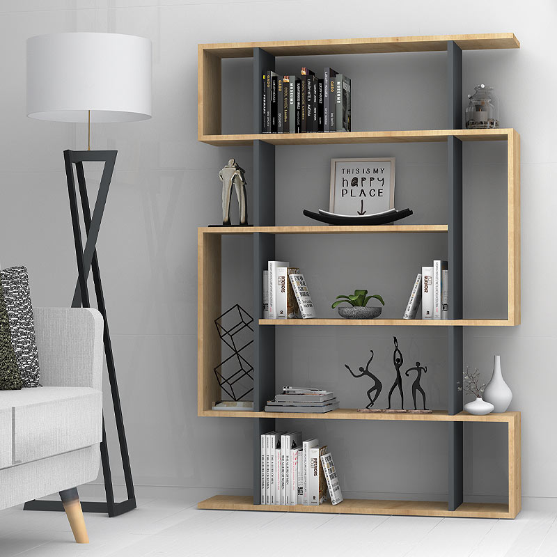 Clint Megapap melamine bookcase in sonoma - anthracite color 108x25x161cm.