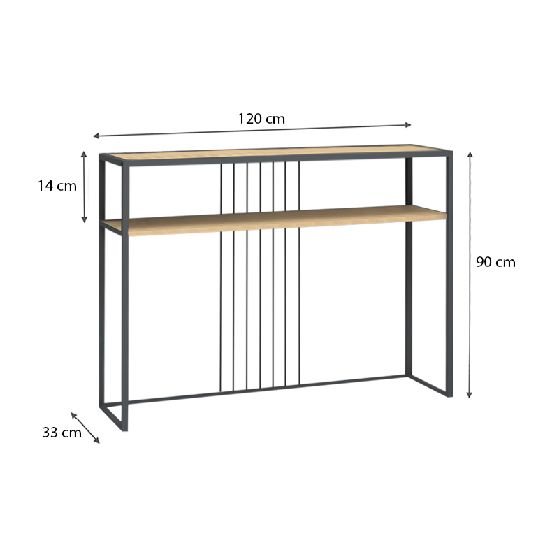 Kary Megapap metallic - melamine console in oak color 120x33x90cm.