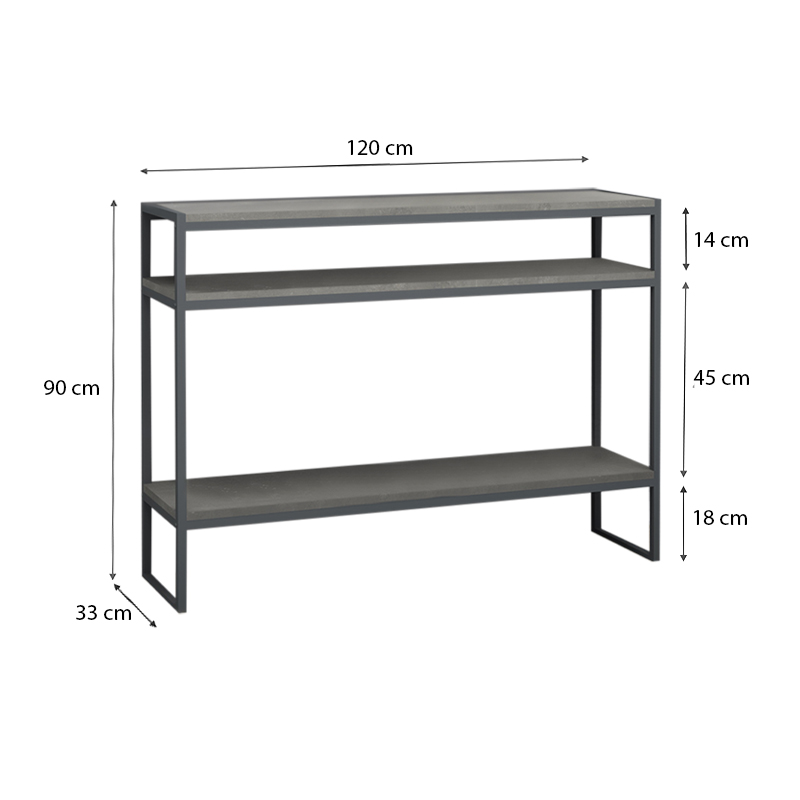 New Smart Megapap metallic - melamine console in concrete grey color 120x33x90cm.