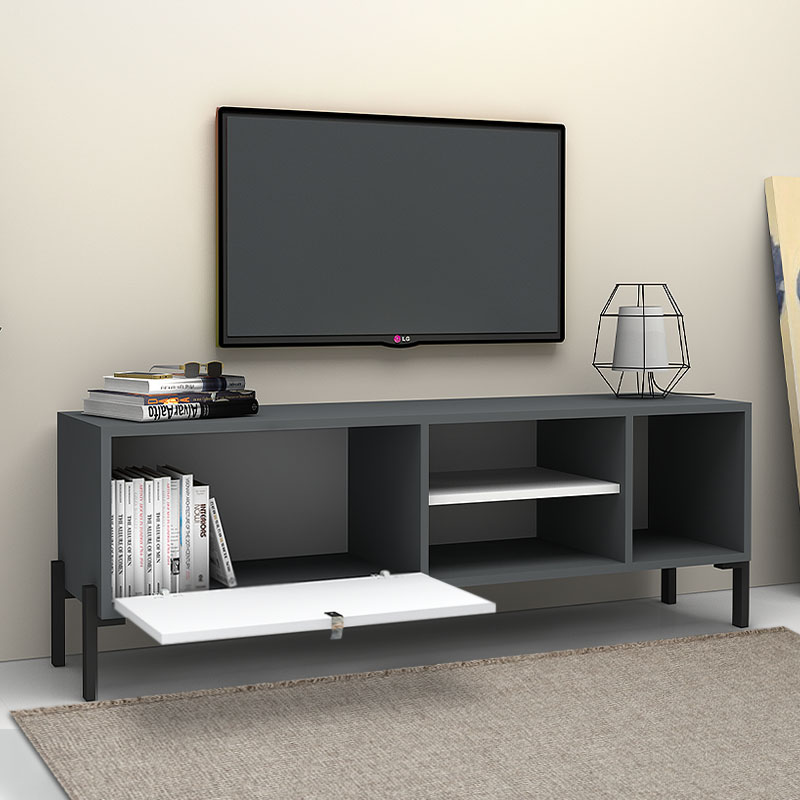 Έπιπλο τηλεόρασης Hedda Megapap χρώμα γκρι - λευκό 160x35x50εκ.