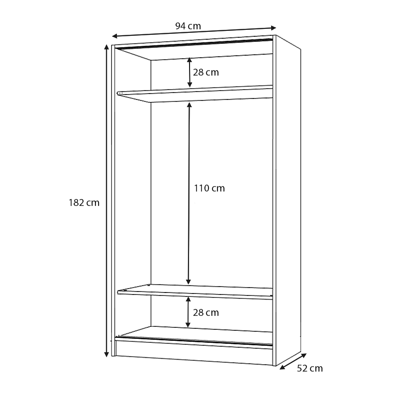Misra Megapap two-doors sliding melamine wardrobe oak color 94x52x182cm.