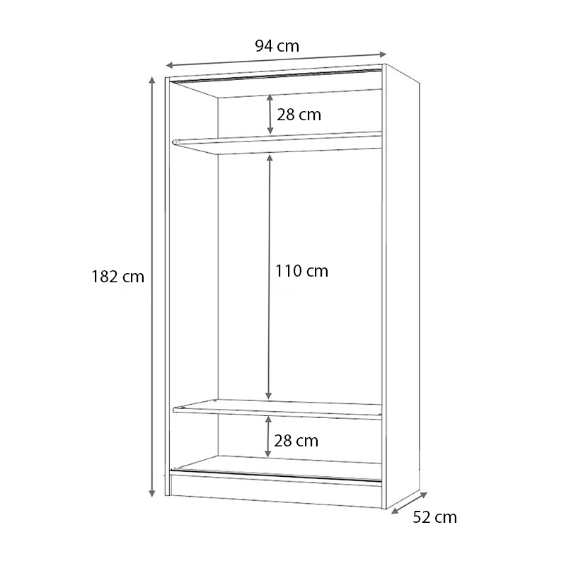 Misra Megapap two-doors sliding melamine wardrobe walnut color 94x52x182cm.