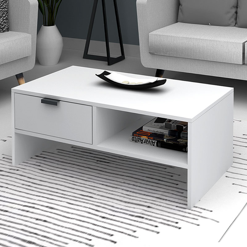 Galaxy Megapap melamine coffee table in white color 100x50x42cm.