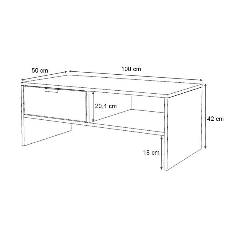 Galaxy Megapap melamine coffee table in white color 100x50x42cm.
