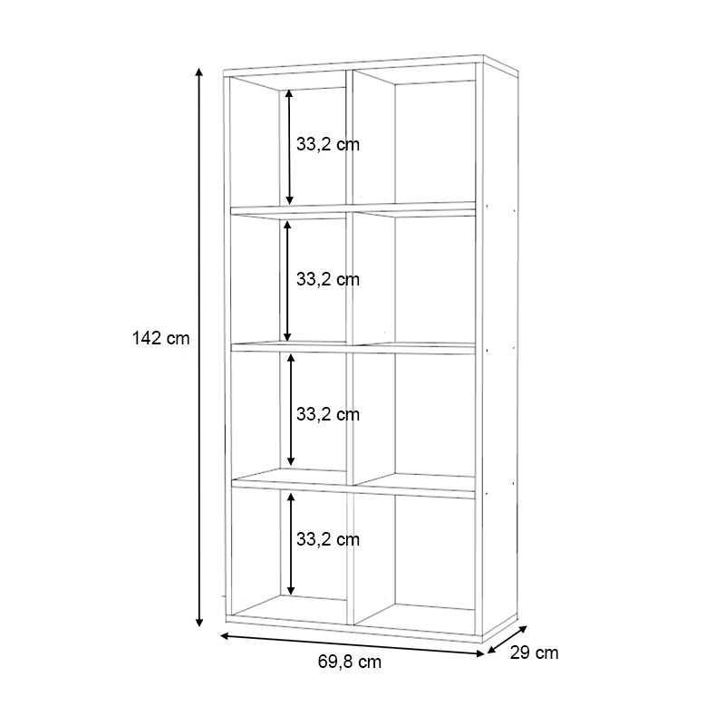 Anser Megapap melamine bookcase in oak color 69.8x29x142cm.