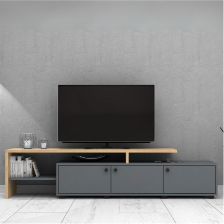 Amadeo Megapap melamine TV furniture in anthracite - oak color 197.5x35x46cm.